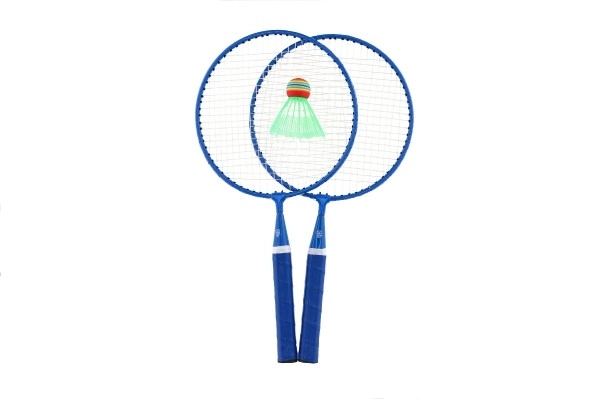 Badmintonsæt børn metal/plastik 2 ketchere + 3 bolde 2 farver i net 23x45x6cm