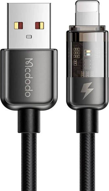 Mcdodo Lightning-kabel med LED-indikator, 1,8 m, 12 W, sort