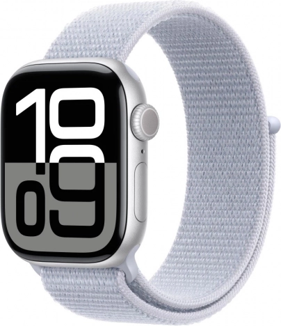 Apple Watch Series 10 GPS aluminiumsurkasse 42 mm i sølv med blå sportsrem