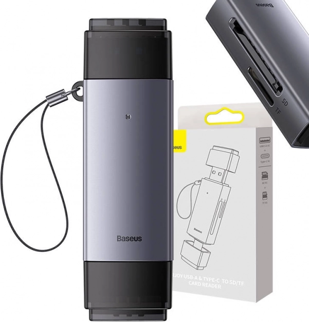 Baseus kortlæser til SD/TF med USB og USB‑C grå