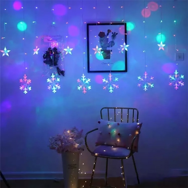 Jule LED lys snefnug og stjerner gardin 138LED