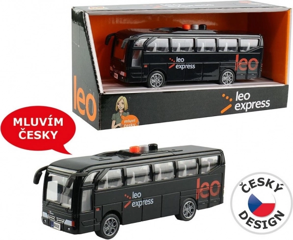 LEO EXPRESS bus med lys og meddelelser fra chauffør og besætning