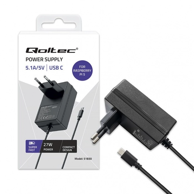 Oplader Super FAST PD til Raspberry Pi 5 med USB-C 27W