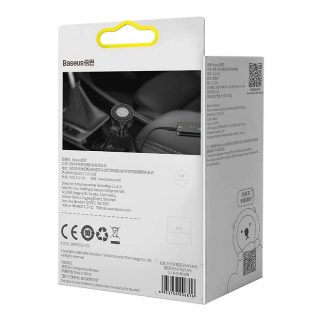 Baseus Enjoy Trådløs Oplader MP3 til Bilen, Bluetooth 5.0, microSD, AUX (Sort)