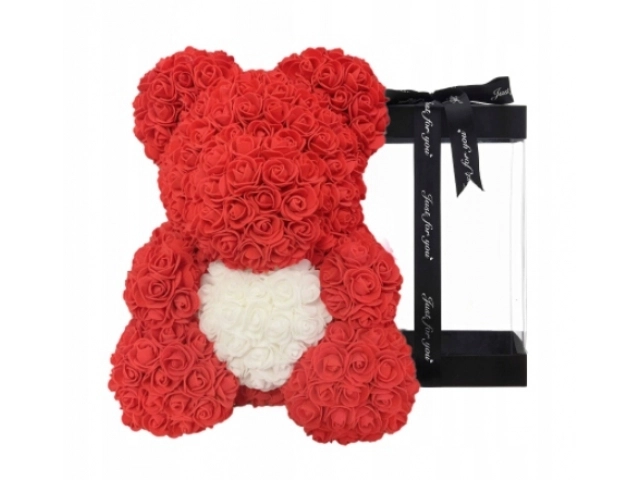 Valentinsdag rød bamse med rosehjerte - 40 cm