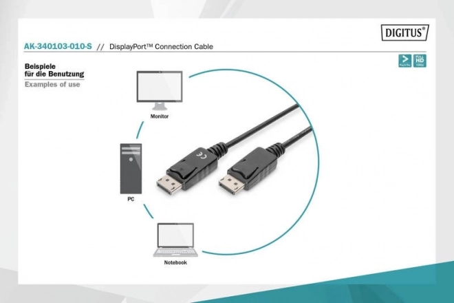 DisplayPort-kabel med lås 1080p 60Hz FHD DP/M DP/M sort 1m
