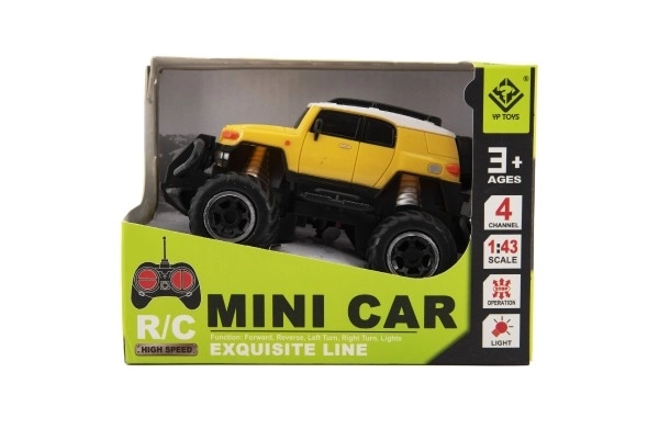 Auto RC mini SUV plast 14cm 27MHz fjern. betj. på bat. med lys. 2 farver i krab. 16x12x10