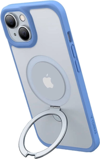 Torras Ostand Matte etui med magnetisk ring til iPhone 15 (mørkeblå)