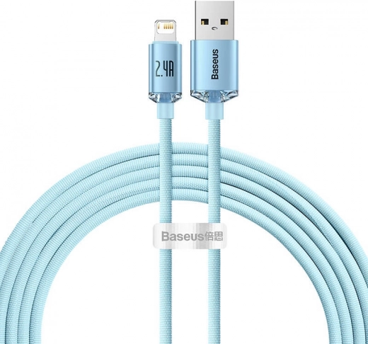 USB-kabel BASEUS Crystal Shine til iPhone, 2,4A, 2 m, blå