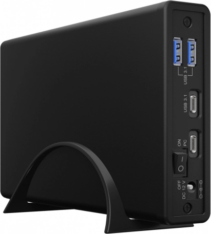 Ekstern boks ICY BOX til 2,5"/3,5" HDD/SSD med USB‑C og USB-hub