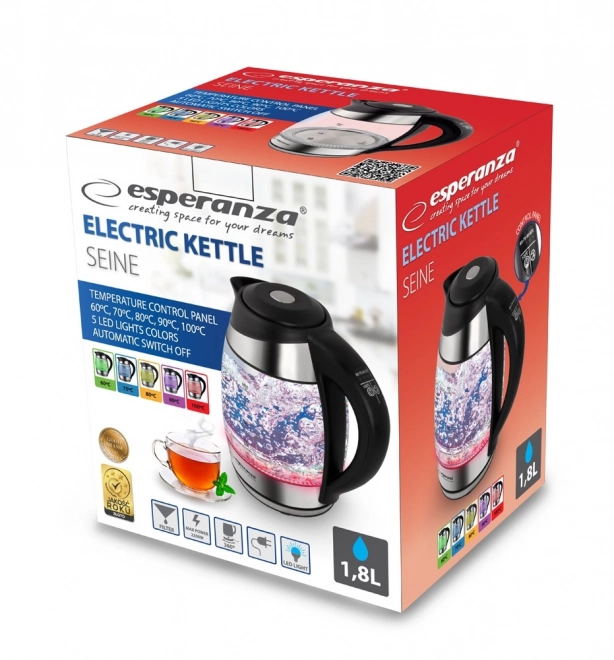 Elkedel Seine 1,7 l af sort glas med LED-belysning og temperaturregulering