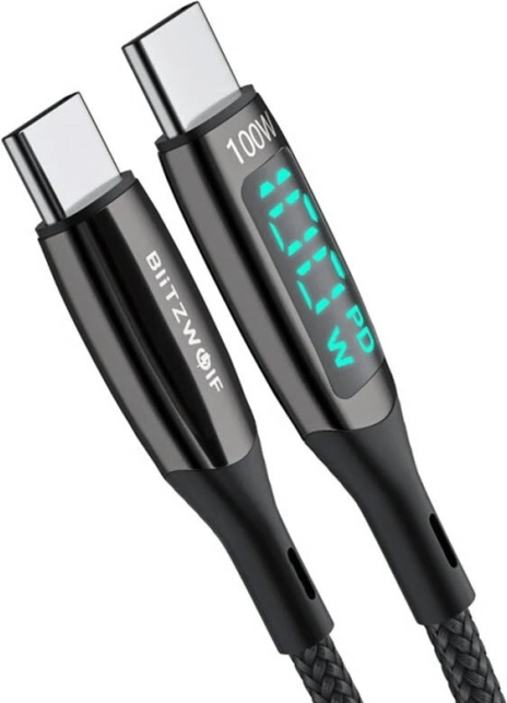 USB-C til USB-C-kabel med display 100W og længde 1,8 m i sort