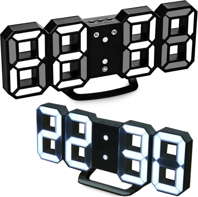 LED digitalt vækkeur med termometer og alarm – sort