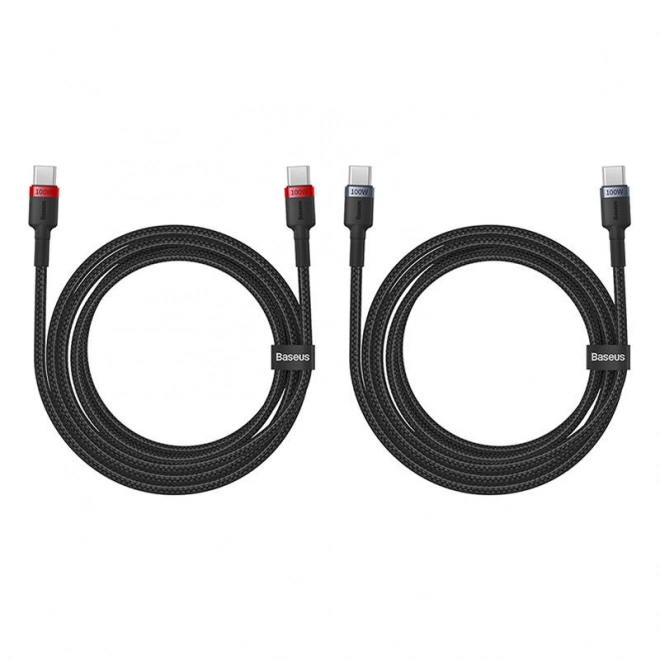 Baseus Cafule USB-C til USB-C 100W kabel, 2m, 2 stk (rød-sort, grå-sort).