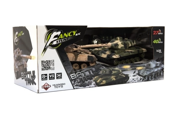 Tank RC 2stk 25cm tankkamp+opl. pakke 27MHZ og 40MHz camouflage med lyd og lys i æske 50x20x23cm