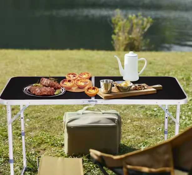 Sammenklappeligt campingbord med justerbar højde 120x60 cm sort