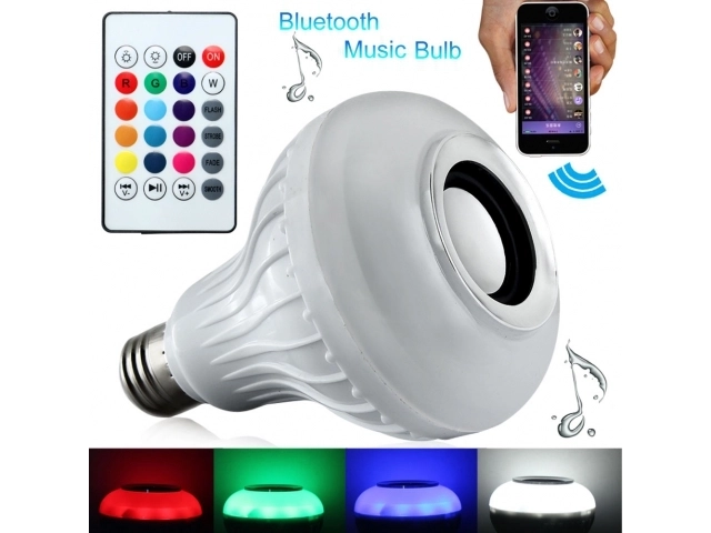 Farverig LED-pære med Bluetooth-højtaler