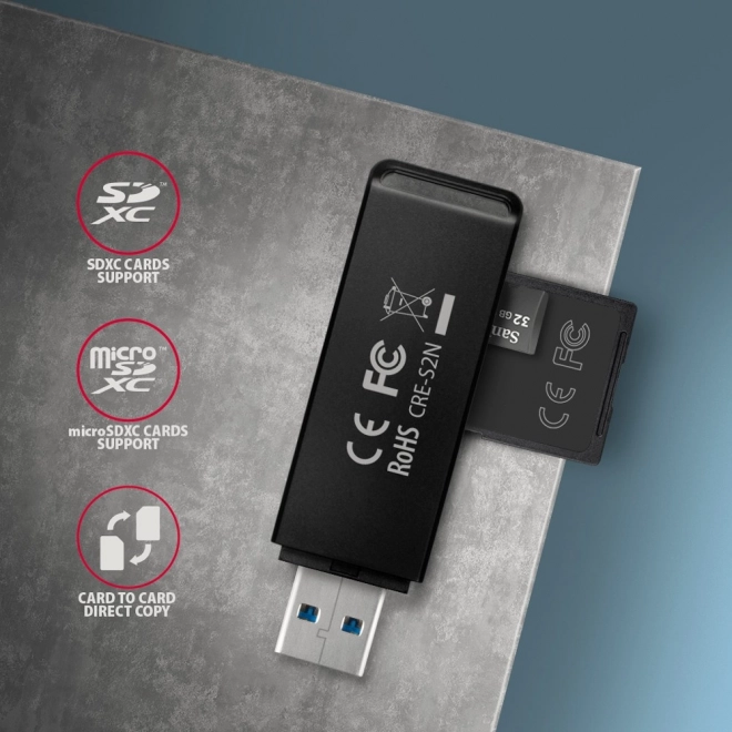 Ekstern kortlæser USB-A 3.2 Gen 1 AXAGON med understøttelse af UHS-I