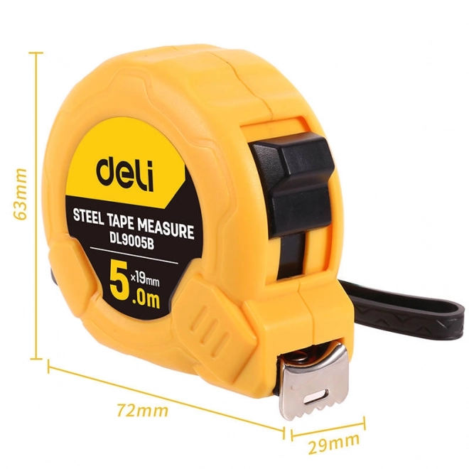 Målebånd 5m/19mm Deli Værktøj EDL9005B (Gul)