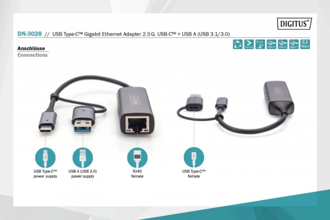 Digitus USB-C til USB-A adapter til RJ45 2,5 Gigabit Ethernet