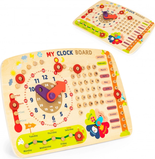Træ-læringsplade ECOTOYS Kalender og ur