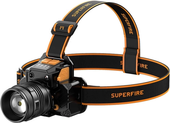Pandelygte Superfire 350 lm med USB-opladning og powerbank