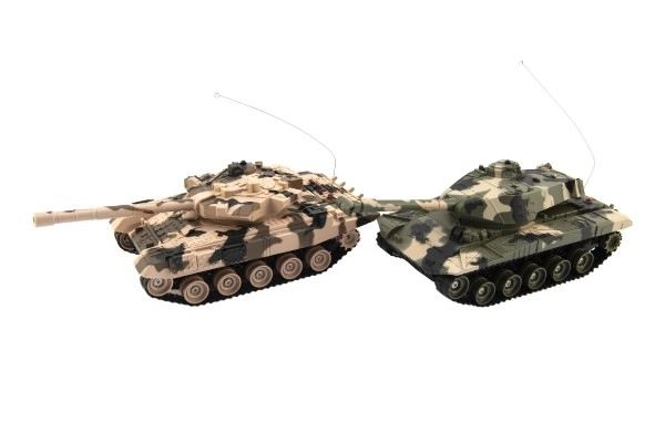 Tank RC 2stk 25cm tankkamp+opl. pakke 27MHZ og 40MHz camouflage med lyd og lys i æske 50x20x23cm
