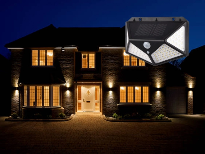 Solcellelampe med bevægelsessensor og 100 LED