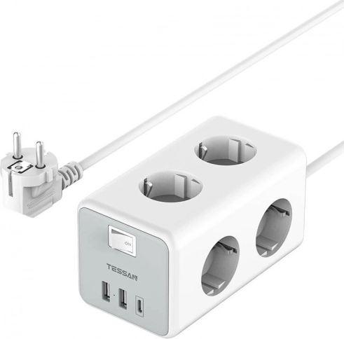Tessan strømskinne med USB- og USB-C-porte
