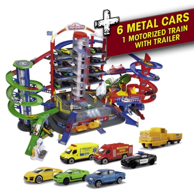 Garage Super City + 6 bilmodeller og tog