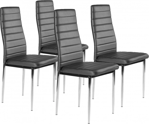 Sæt med 4 spisestuestole i økolæder, grå, forkromede ben