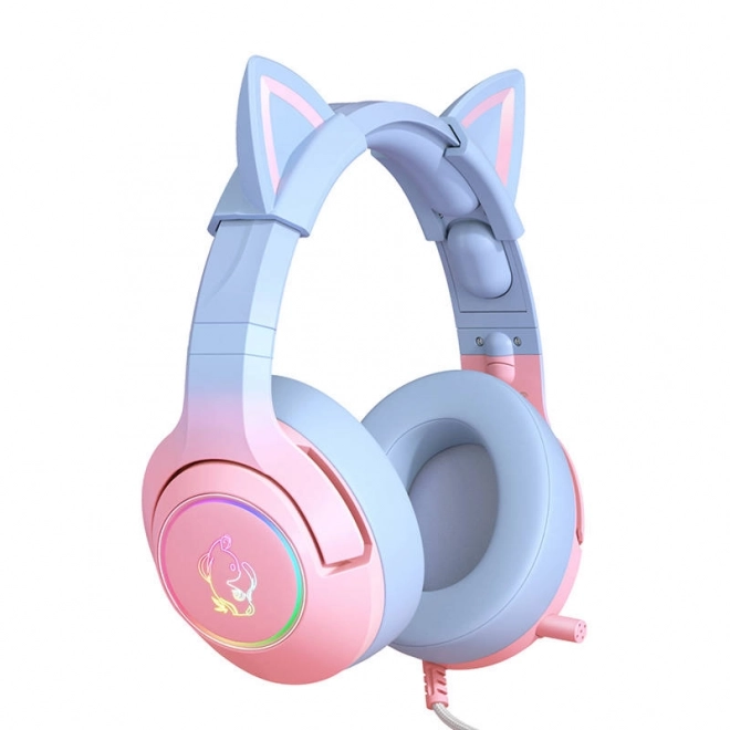 Gaming-headset lyserød-blå med katteører
