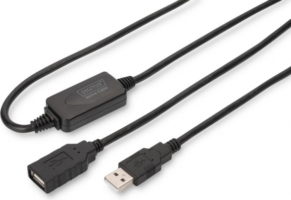 Aktivt USB 2.0 forlængerkabel USB-A (han) til USB-A (hun) 15 m, sort