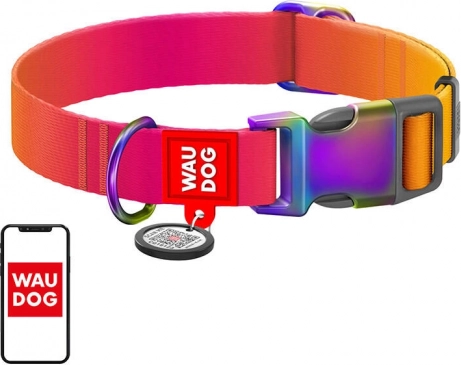 Nylonhalsbånd med QR-kode til hunde Waudog med farvegradient, orange, størrelse XL