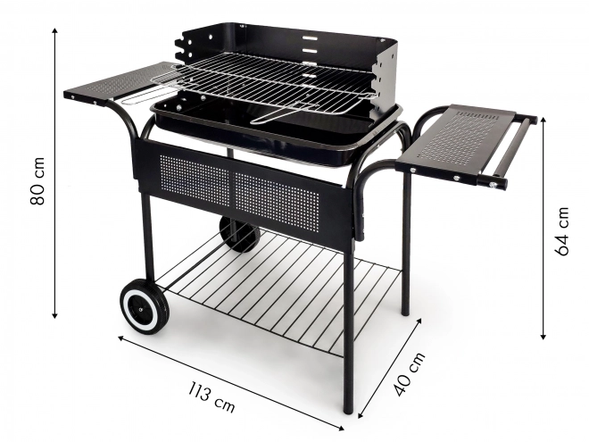 Havegrill, metalhylder, justerbar rist, hjul