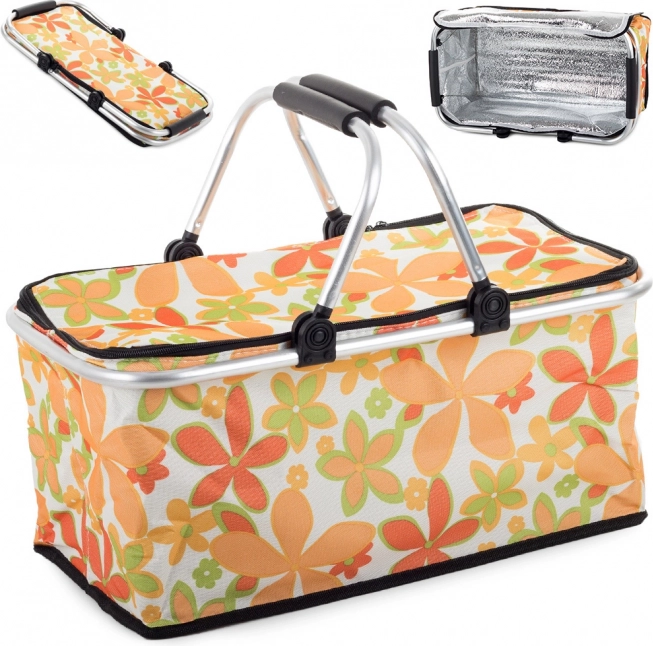 Termisk sammenklappelig picnickurv med blomsterprint – orange