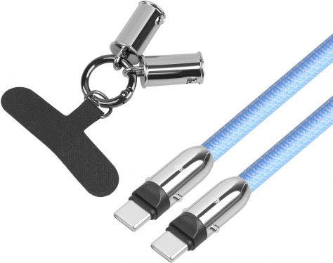 Blåt USB‑C kabel 2‑i‑1 med halsrem 1 m