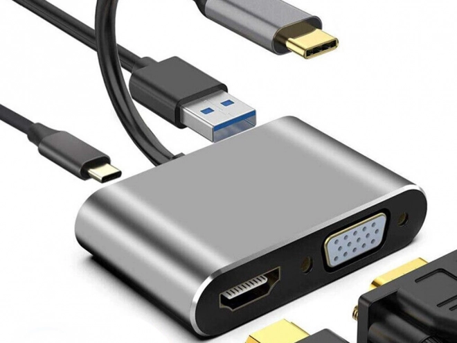 Adapter USB-C HDMI 4K VGA Hub med Power Delivery