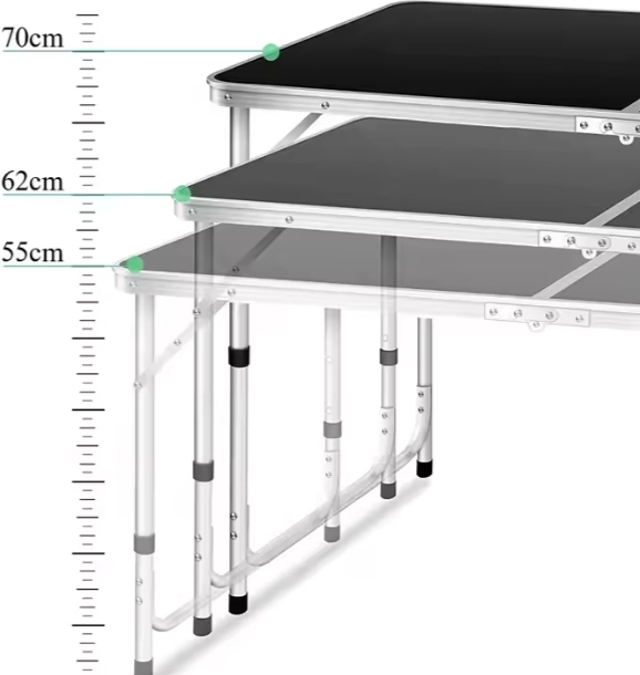 Sammenklappeligt campingbord med justerbar højde 120x60 cm sort