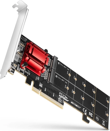 AXAGON PCIe x8-adapter til 2× M.2 NVMe med RAID, kompatibel uden bifurkering, fuld og lavprofil bagplade