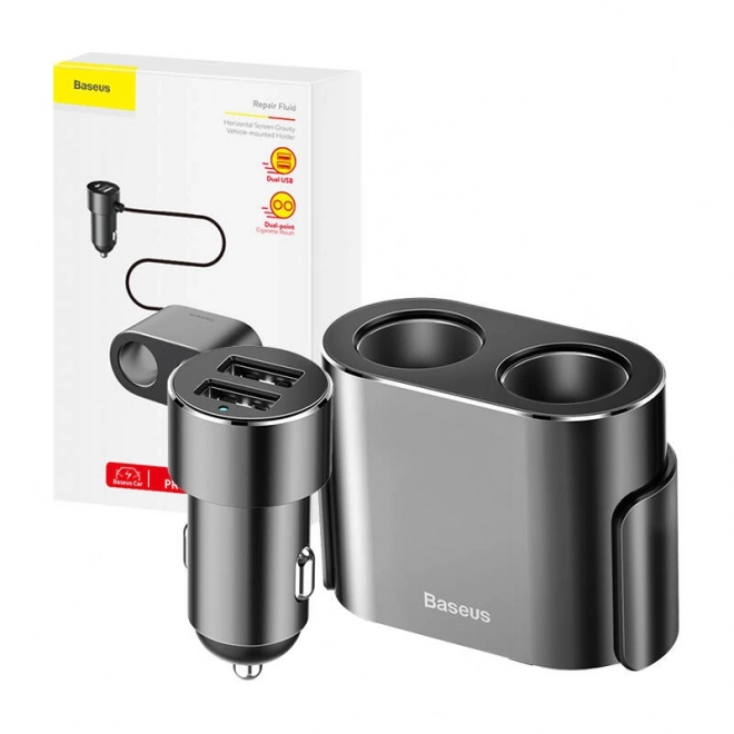 Cigarettænderstik med splitter 2xUSB 3,1A 100W - sort