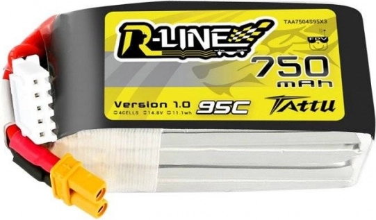 tattu r-line 750 mAh 14,8 V 95C lipo-batteri 4S med XT30-stik
