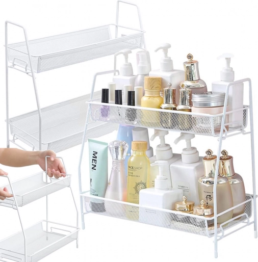 To-etagers metalorganizer til krydderier og kosmetik – hvid