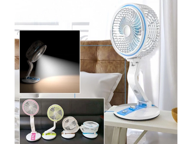 Bærbar foldbar ventilator med LED-lys og USB-opladning