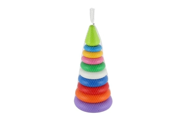 Stabelpyramide med ringe plast 2 farver i net 15x31cm 12m+