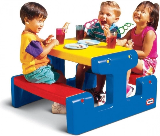 LITTLE TIKES Jr børne-picnicbord med bænke – blå