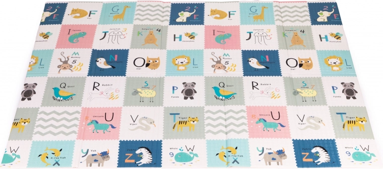 Dobbeltsidet design: alfabet og naturmotiv