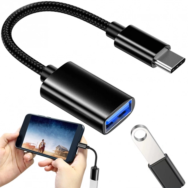 USB-C til USB-A 3.0 OTG adapter med flettet kabel