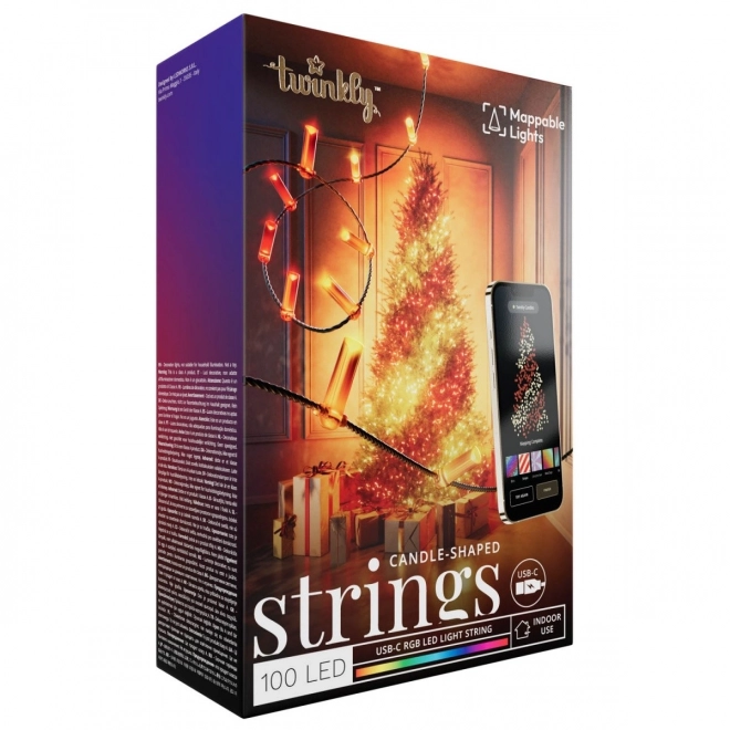 Kæder af smarte dekorative lys USB-C (Candies) 100 LED RGB, stearinlys, grøn ledning, 6 m