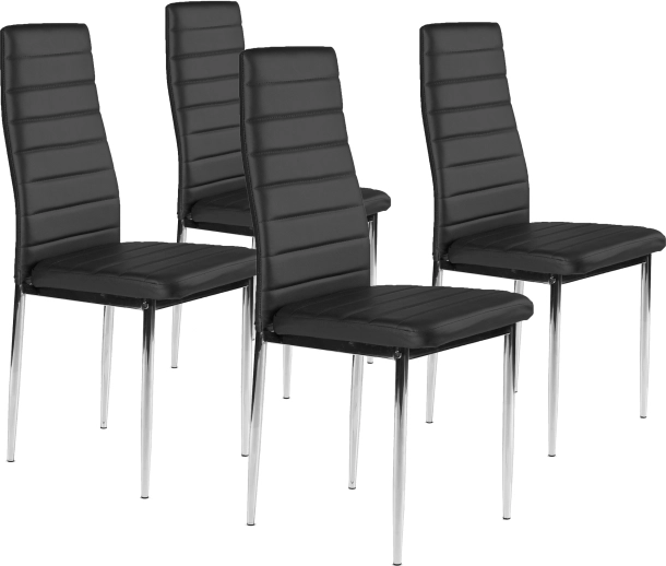 Sæt med 4 spisebordsstole i økolæder, sorte, forkromede ben